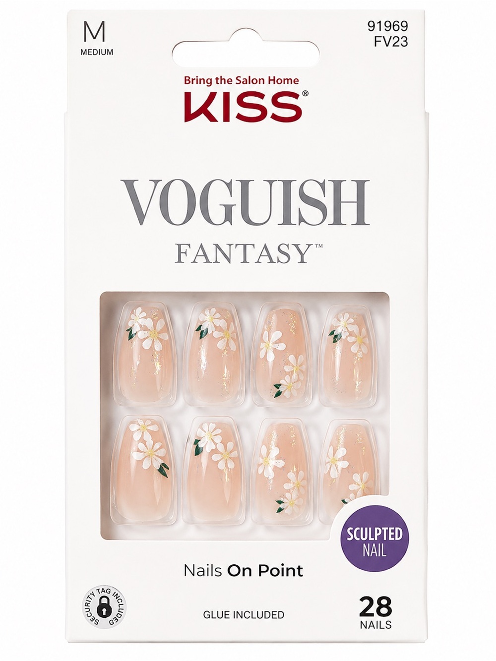 KISS Voguish Fantasy Press-On Nails - Nude with White Daisy Accents